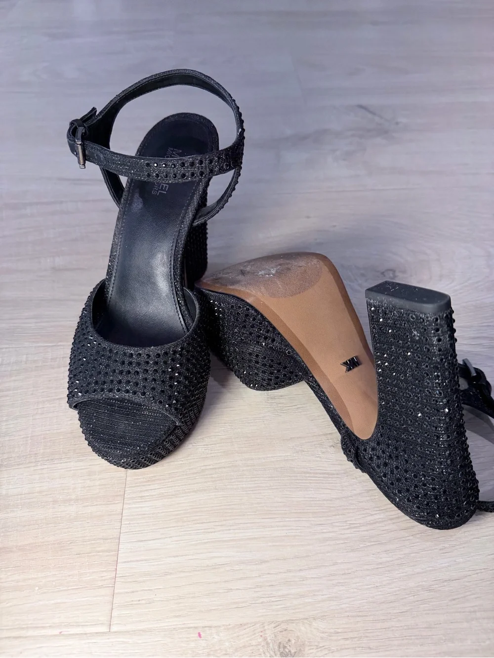 Michael Kors Black Crystal Studded Ankle-Strap Heels